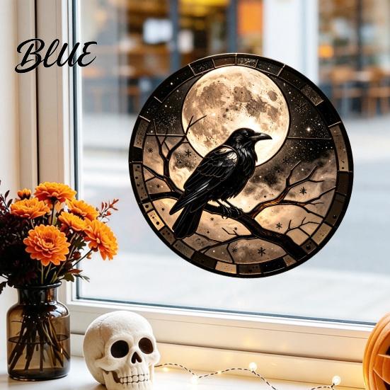 Decorative Window Privacy Film Halloween Raven Moon Static Glass Sticker Removable Decals Vintage Outdoor Stickers Crow PVC Waterproof Cling
