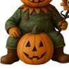 Pumpkin Man Figurine Scary Halloween Pumpkin Head Scarecrow Statue with Skull Sunflower Mini Desktop Ornament for Indoor Tabletop Mantel