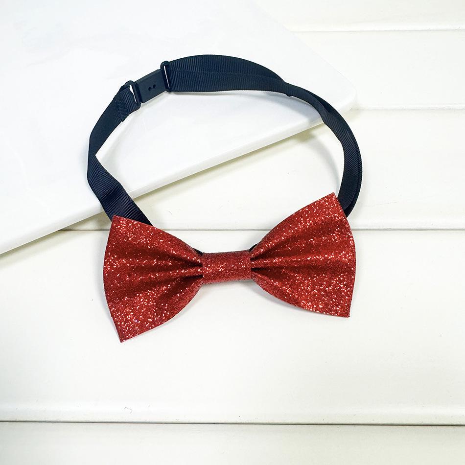 Children's Blue Glitter PU Bow Tie with Flower Decoration