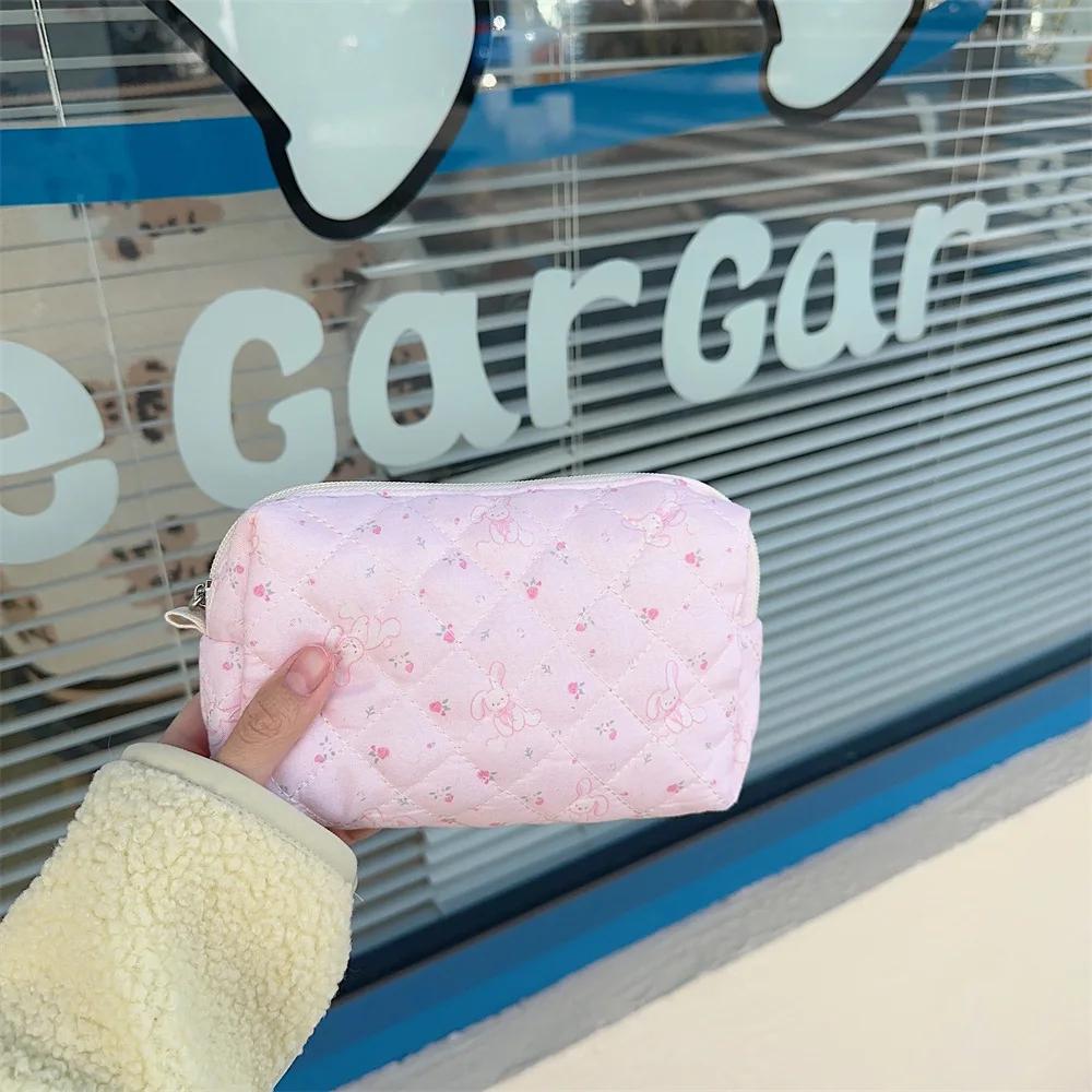 1 Piece Ins Sweet Pencil Case for Student Cartoon Bear Floral Bunny Makeup Bag Portable Large Capacity Stationery Storage Bag
