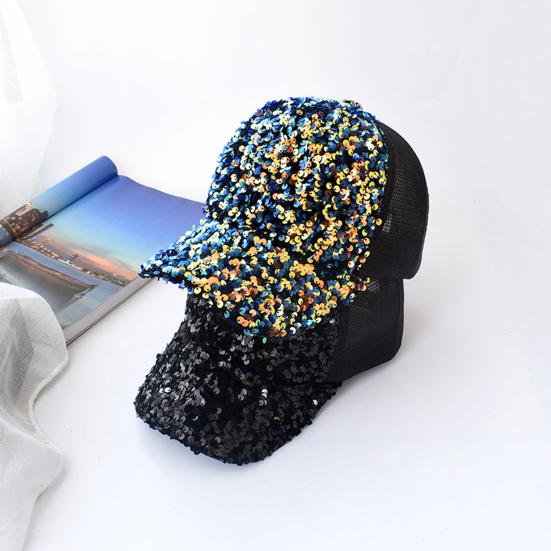 Shiny Sequins Breathable Net Stitching Extended Brim Baseball Hat Sunscreen Bright Color Stage Sun Hat Fashion Accessories