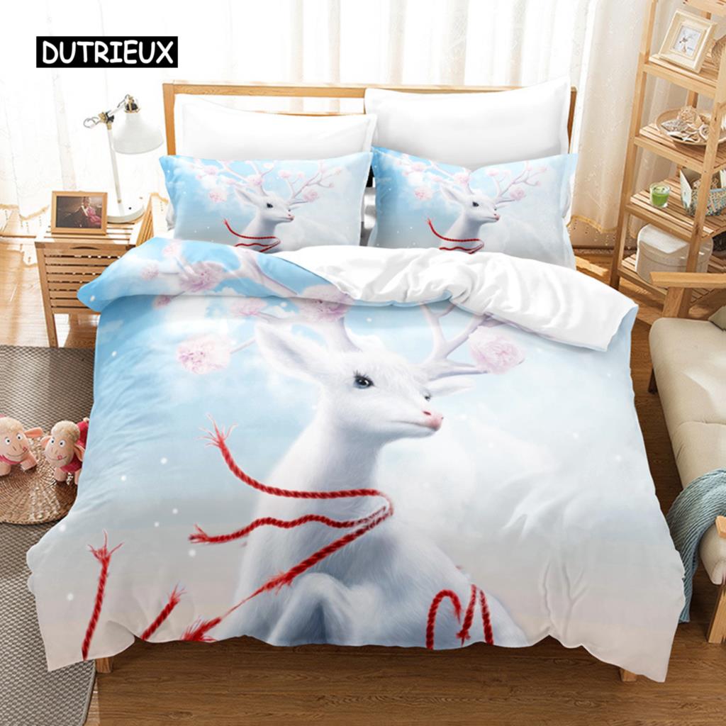 Deer Duvet Cover Set Wild Forest Animal Bedding Set Natural Bedclothes Kids Teens Double Queen King Size Polyester Quilt Cover