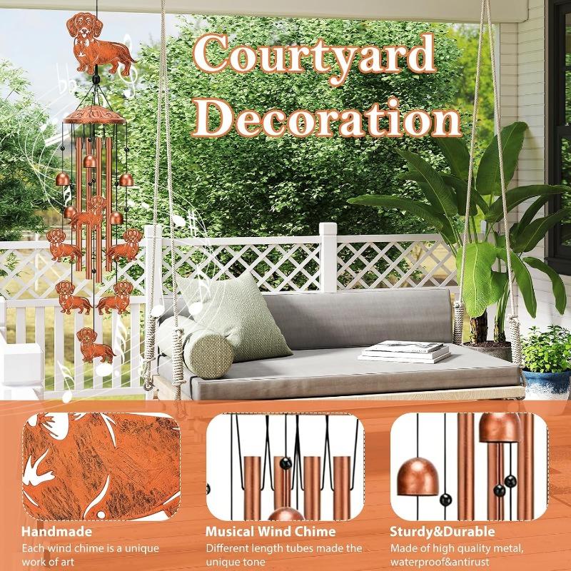 Dachshund Wind Chime Metal for Outdoor Garden Decoration, Gift for Dog Lovers - Handmade Wind Chime with Melodic Sound, 87cm Length, Weatherproof
