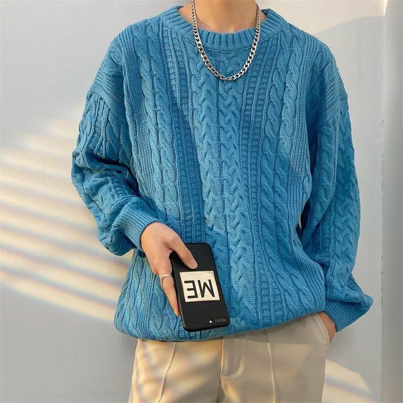 Herren Winter Mehrfarbig Warm Retro Rundhals Verdickter Pullover Strickpullover Großer Freizeitpullover