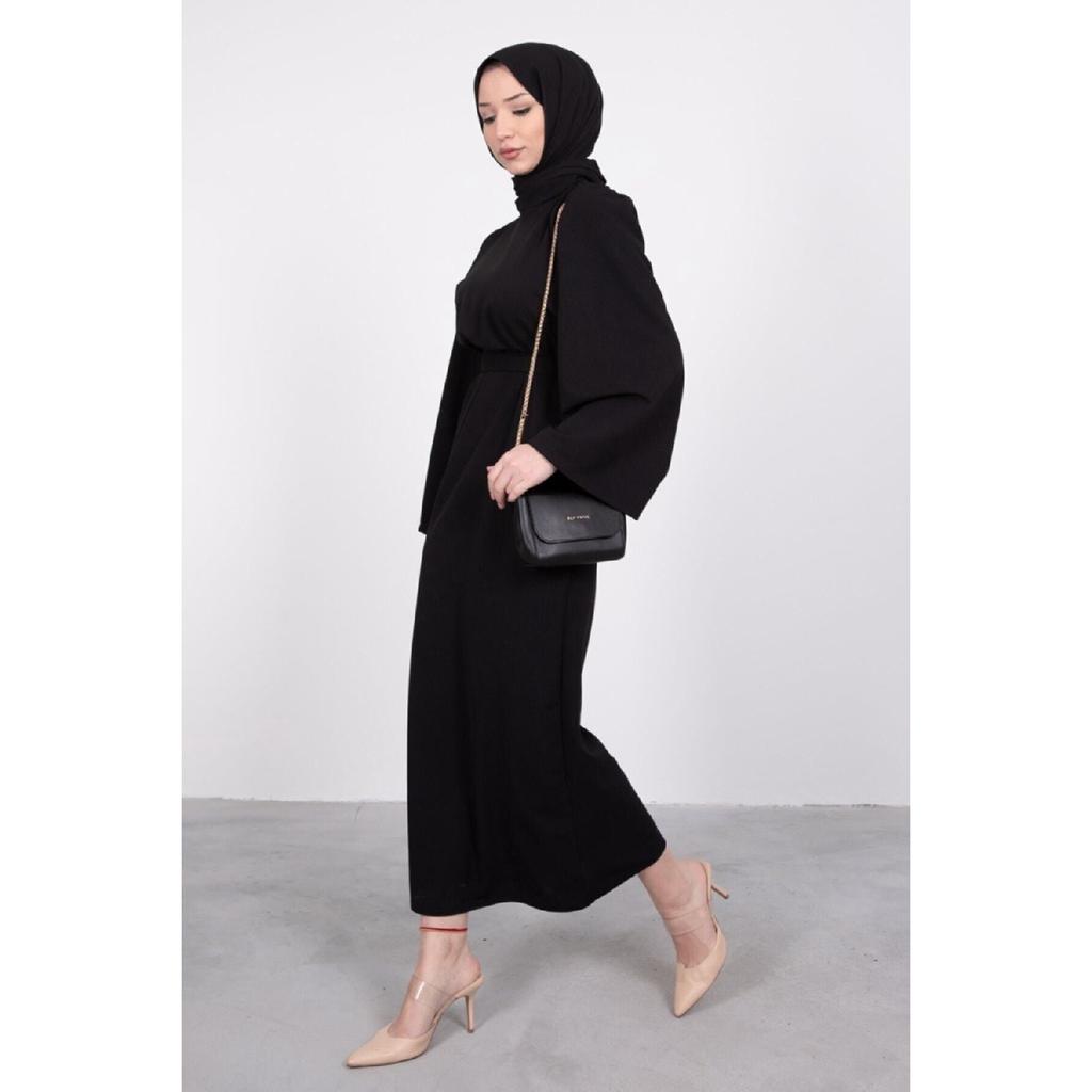 Rochie hijab cu mânecă cu volan, neagră