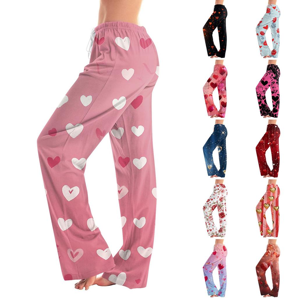 Damen Pyjamahose Nachtwäsche Lässige Hose mit Kordelzug und elastischer Taille Bequeme gerade lockere Yogahose