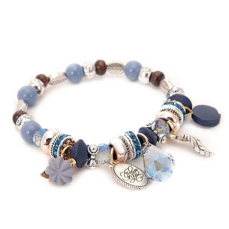 SCIONE 2020 Fashion Bohemian Small Fresh Crystal Wooden Beads Retro Ladies Bracelet