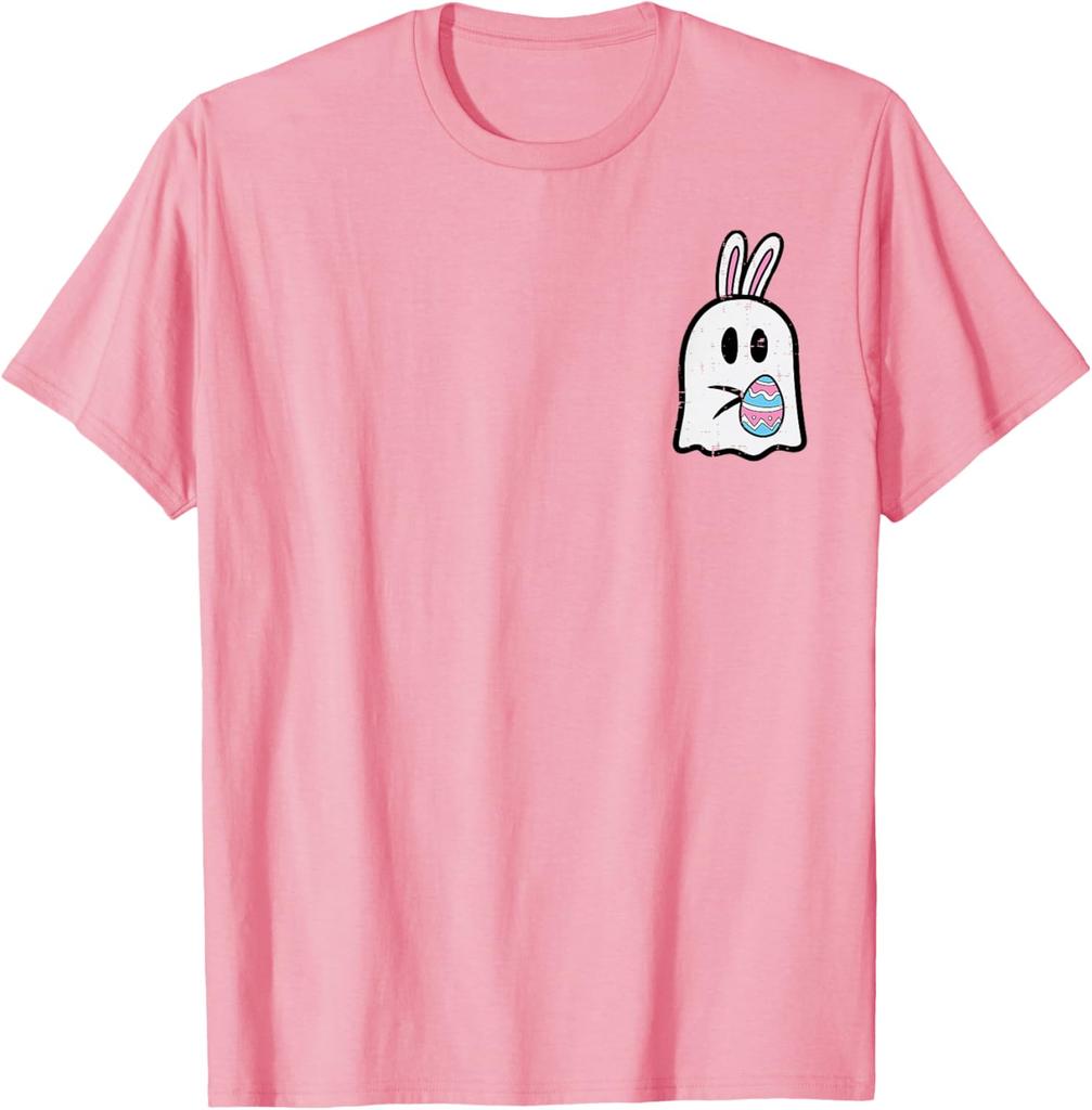 Easter Ghost Bunny Pocket Funny Egg Graphic Tee Soft Cotton Casual T-Shirt for Men Women