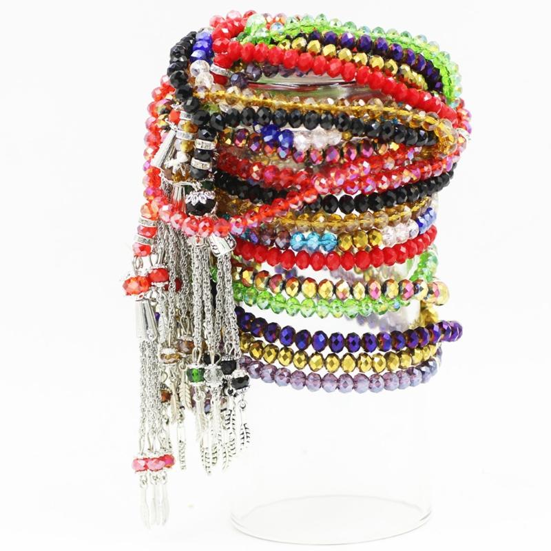 Crystal Tasbih Prayer Bead  Muhammad Islamic Prayer Rosary Beads Muslim Islam 99 Prayer Beads Necklace Foldable