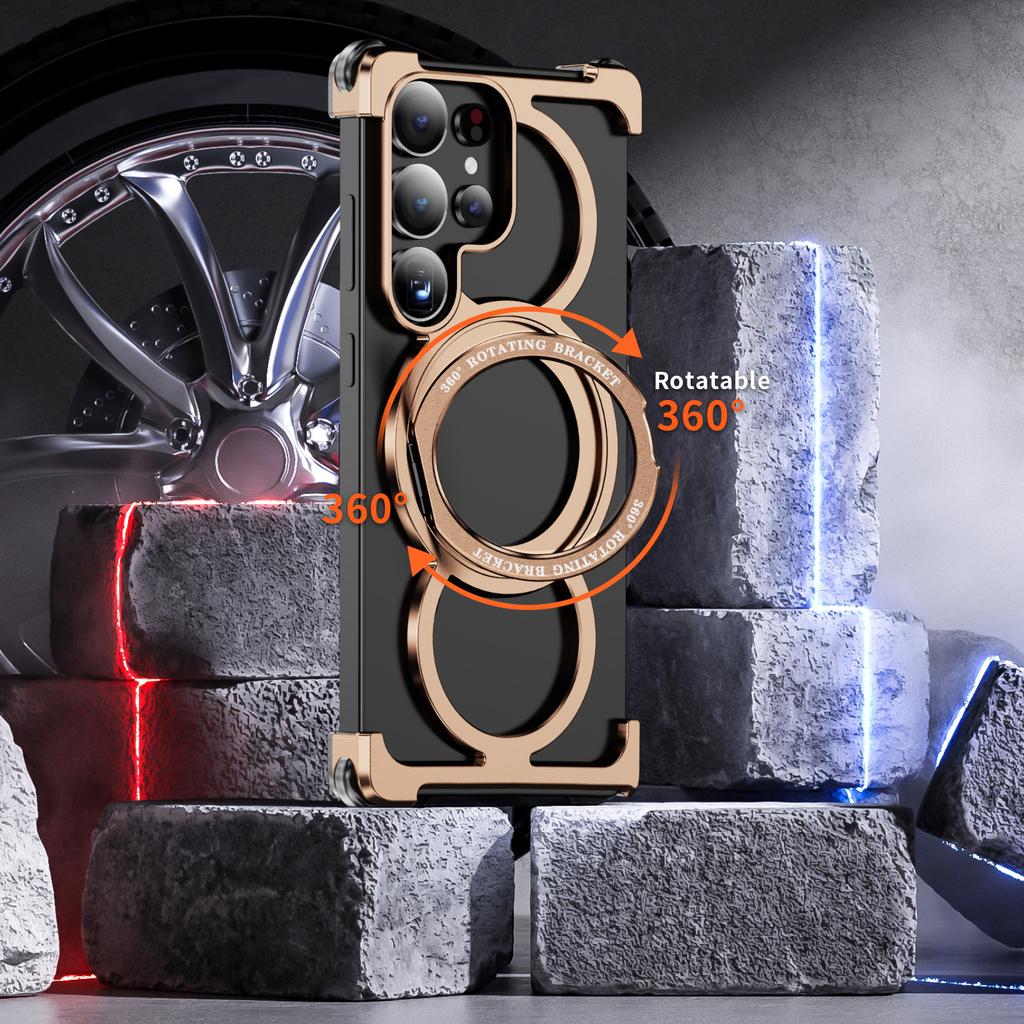 Aluminum Alloy Hollow Heat Dissipation Phone Case, for Samsung S26 S25 S24 S23 Ultra Magnetic Frameless Rotating Bracket Case