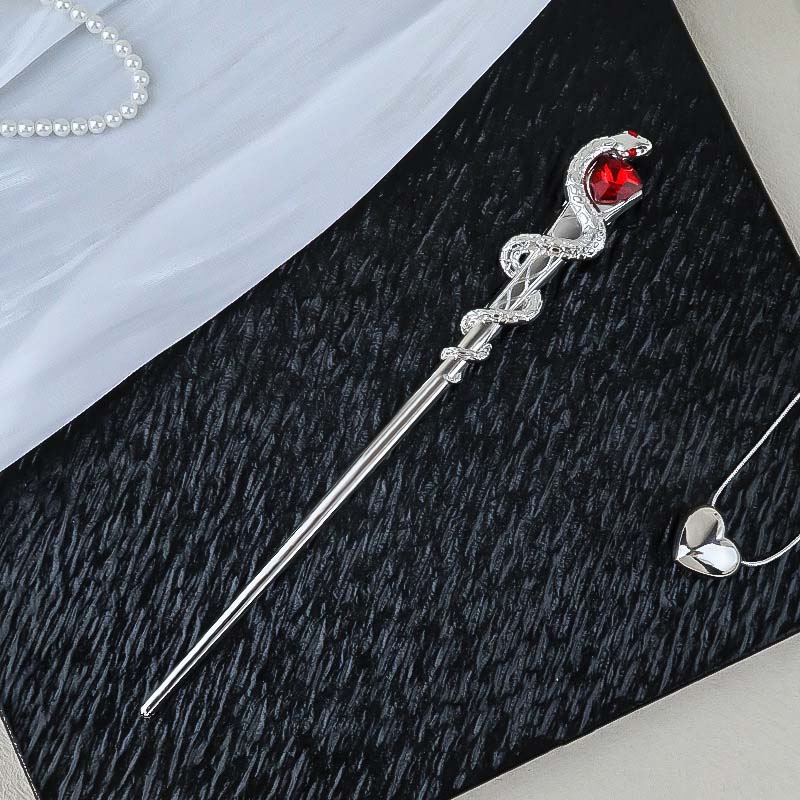 Red Zircon Snake Shape Hair Sticks Hairpin for Women Chinese Style Trendy Punk Metal Crystal Hair Accessories Headwear Hairstyle