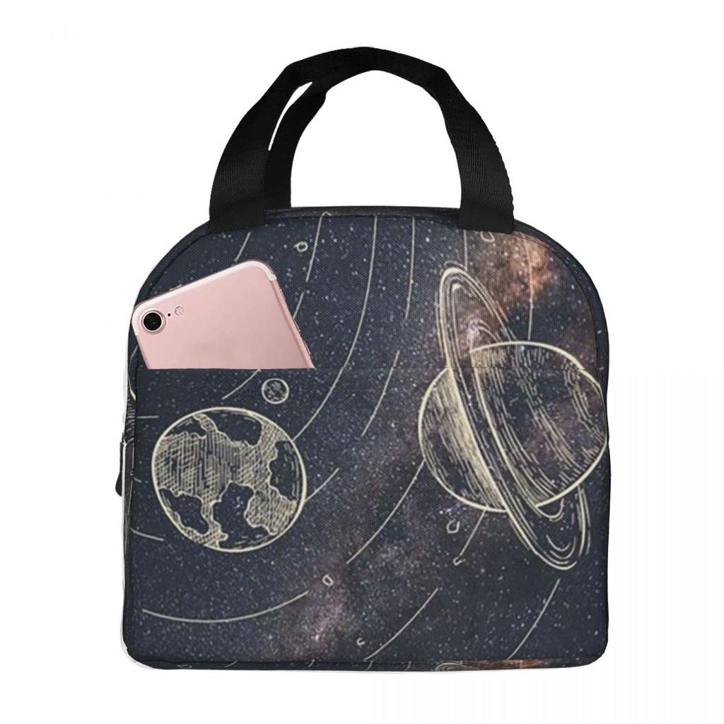 Planets Orbiting In Space Print Insulated Lunch Bag for Women Kids Leakproof Food Boxes Thermal Lunch Box Tote