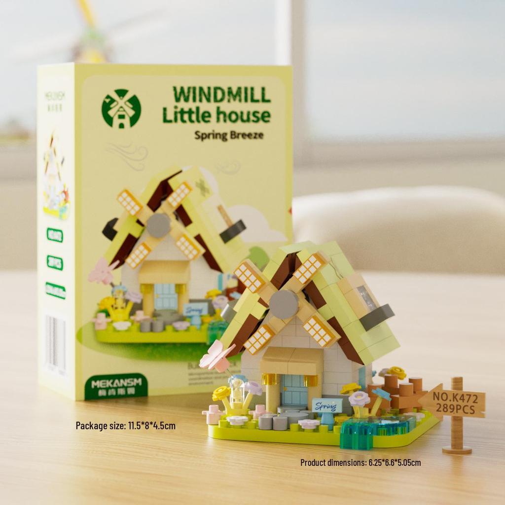 Forest Log Cabin & Windmill Treehouse Building Set - Compatible with LEGO, Educational Blocks for Kids