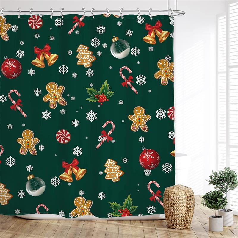 Cartoon Christmas Shower Curtain Funny Snowman Santa Claus Elk Xmas Trees New Year Kids Bath Curtains Bathroom Decor With Hooks