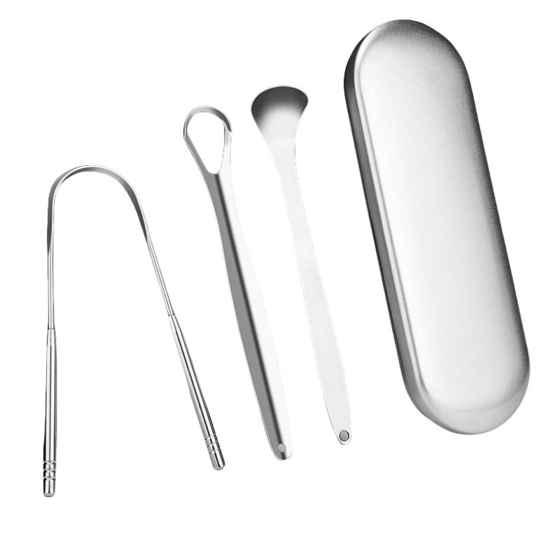 

3 Pcs/Box Stainless Steel Tongue Scraper Metal Tongue Cleaner Reusable & Eco-friendly Tongue Brush Fresh Breath With Travel Case