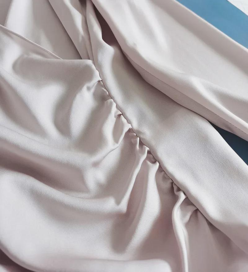 Clearance Women's V-Neck Long-Sleeve Silk Shirt - Fashionable Cream Pink with Swing Collar