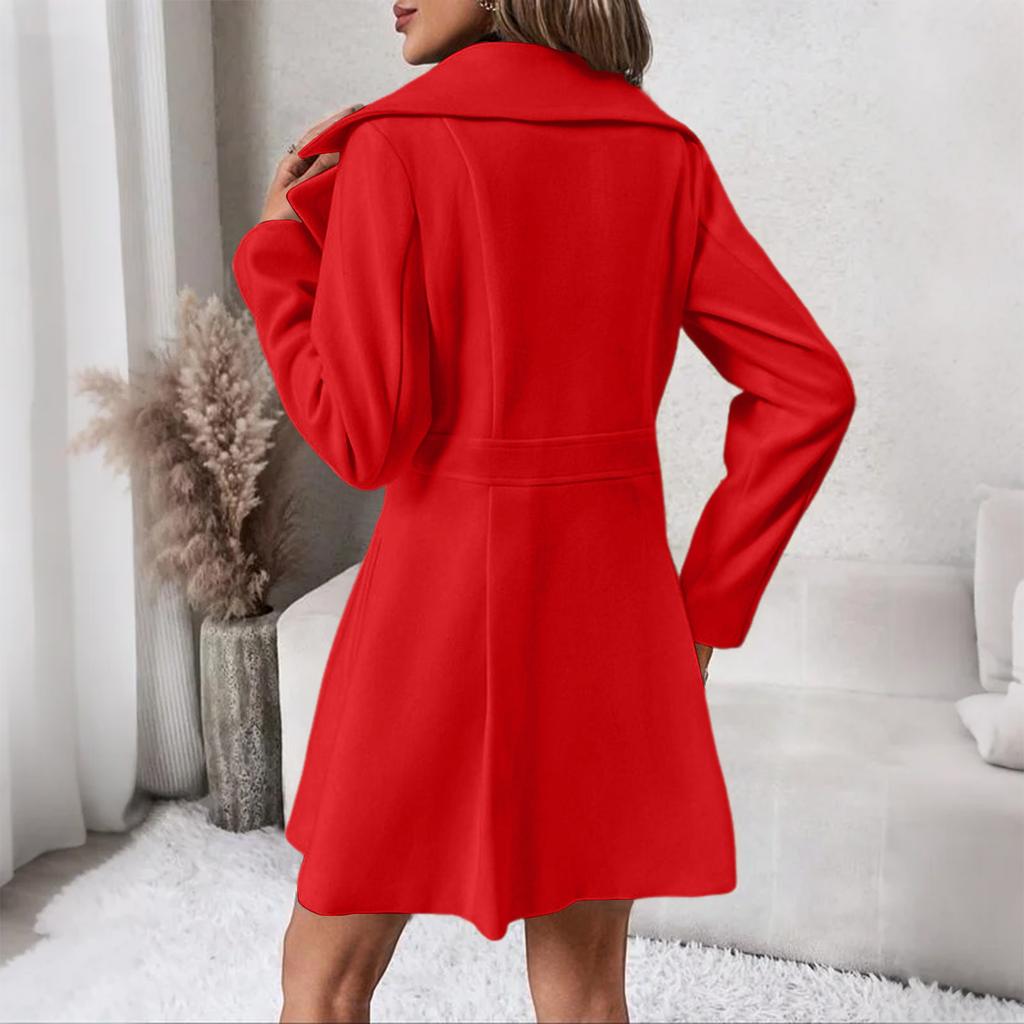 New Women's Double-Breasted Lapel Wool Coat