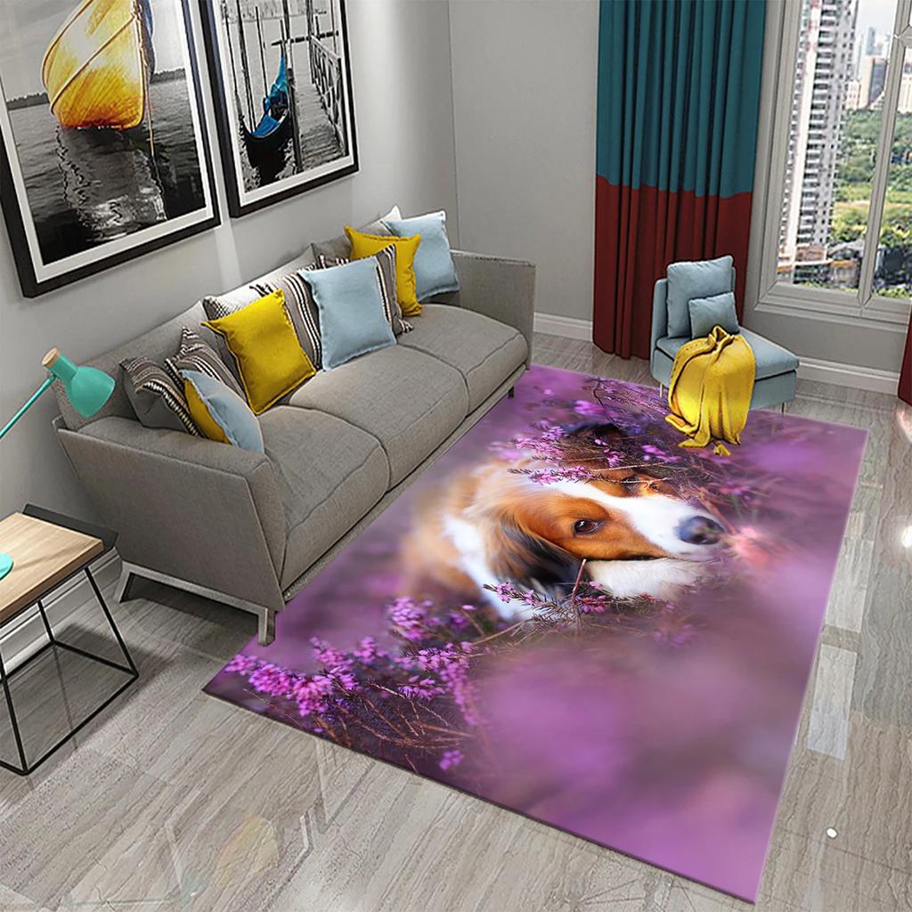 Hundefußabdruck Blumenmuster Teppich Süßer Welpe Blumenteppich Haustier Tier Rechteckige Bereichsteppiche für Erwachsene Yogamatten Wohnzimmer Dekoration Fußmatte