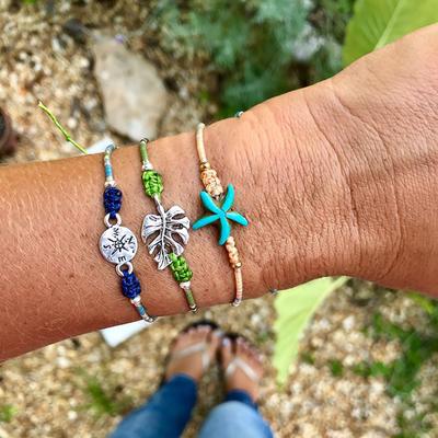 Ensemble de Bracelets Tressés Simples Accessoires Étoile de Mer Boussole à 3 Feuilles