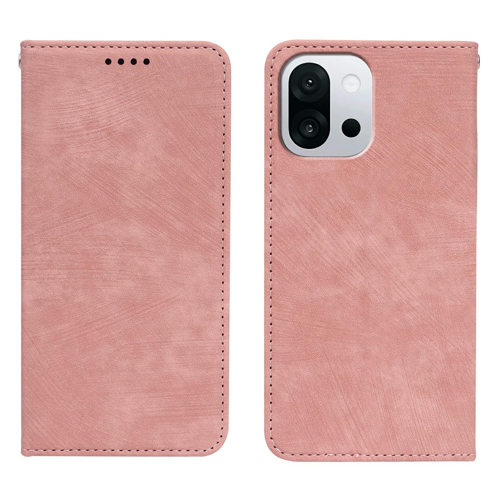 

For OnePlus 13T 5G Case Strong Magnetic Leather Wallet Phone Cover with Striped Texture Rose Gold