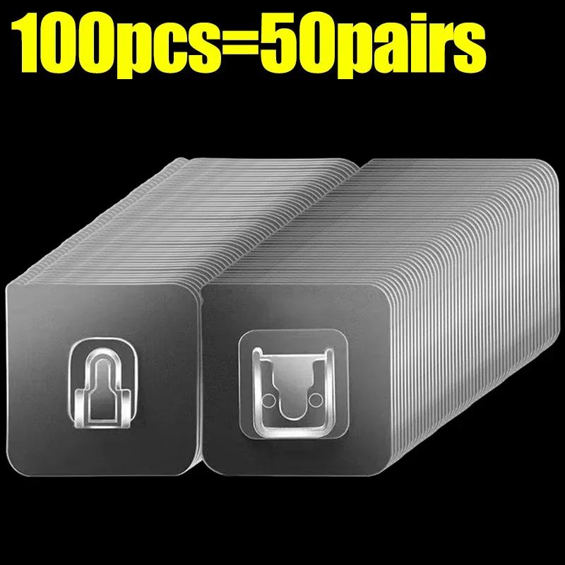 Double Sided Self Adhesive Hooks Buckle Transparent Traceless Wall Hook Suction Cup Plug Storage Holder for Kitchen Bathroom