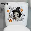 Cute Ghost Bathroom Wall Murals Halloween Toilet Seat Cover Stickers, Scary 3D Crack Skeleton Creative Tank Decorations Lid Decals, Waterproof
