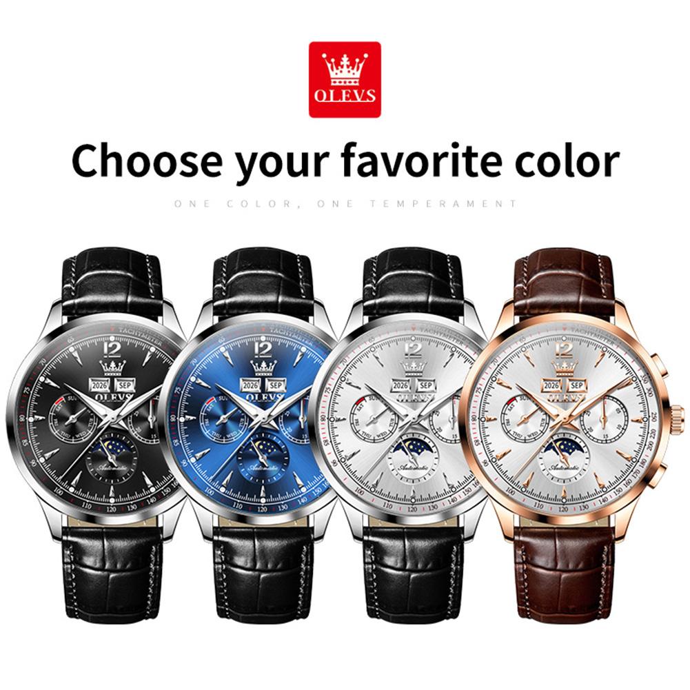 OLEVS 7128 Automatic Mechanical Men's Watch Multi functional Date Lunar phase Waterproof Wristwatch Man