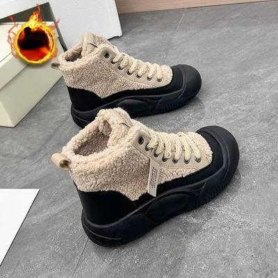 Chaussures décontractées courtes en peluche pour femmes, baskets plates rembourrées en coton, chaussures de neige décontractées à semelle épaisse, nouvelle collection hiver 2024