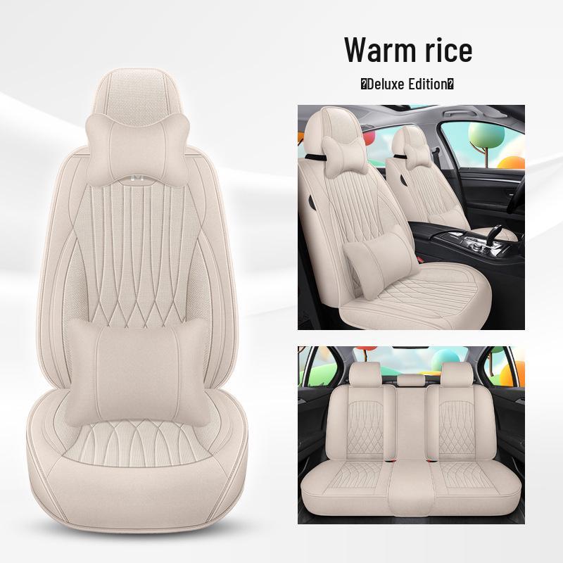 Universal Breathable Linen Car Seat Cushion - Full Surround for All Seasons, Fits Five Seats