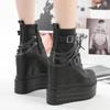 Fashion 14CM Gothic Black Ankle Boots For Women Plus High Heel Female Shoes Lace-Up Nigh Club Black Sexy Rivets Chain Short Boots