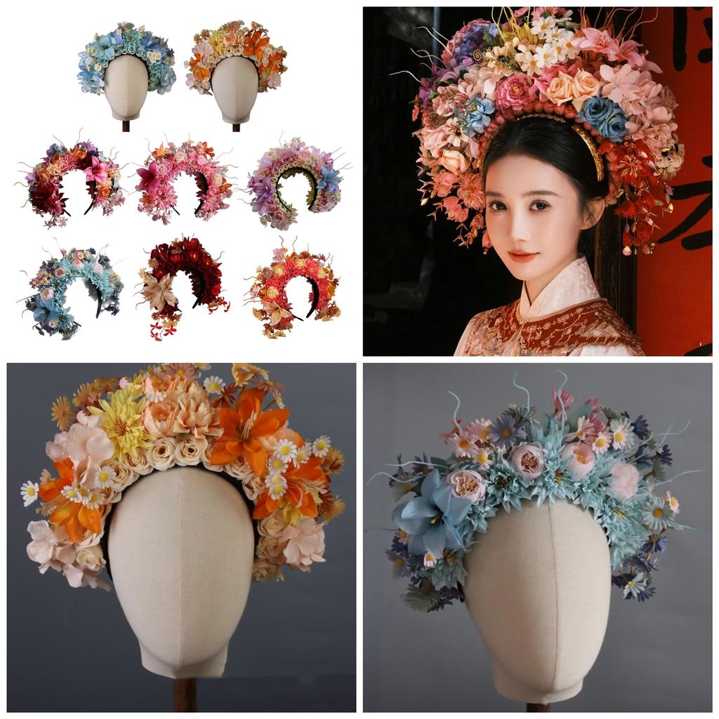 Bohemian Flower Headband Bridal Hair Ornaments Floral Hairband for Women Hair Bands Spring Wedding Garlands Crown Wreath