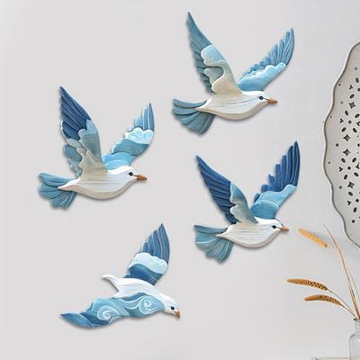 4Pcs/Set Wooden Blue Pigeon Wall Decoration Farmhouse Rustic Bird Wall Art Home Office Living Room Bedroom Wall Hanging Ornament