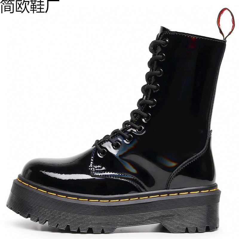 Laser-Dicksohlen-Loch-Lokomotivstiefel Damen 10 Reißverschluss seitlich Britische Langstiefel Muffin-Serie