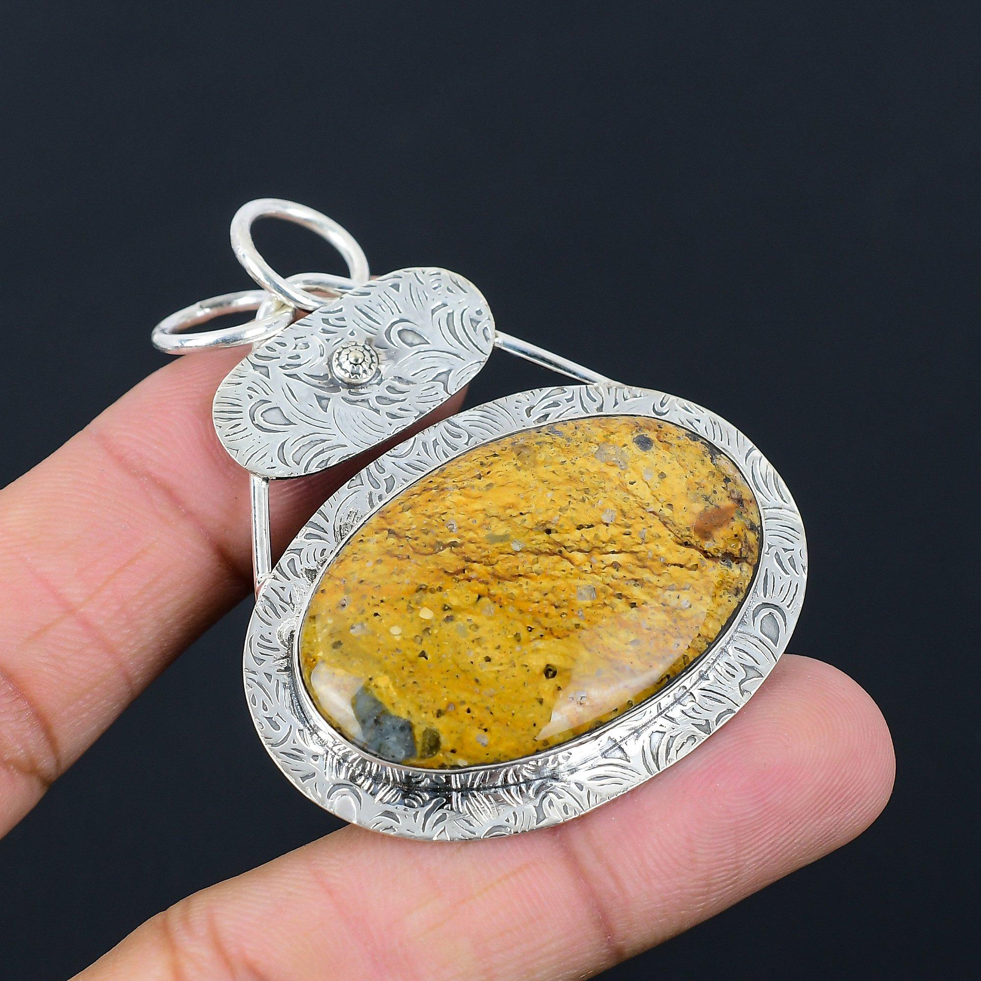 Oval Picture Jasper Gemstone Sterling Silver Anniversary Elegant Wife Pendant