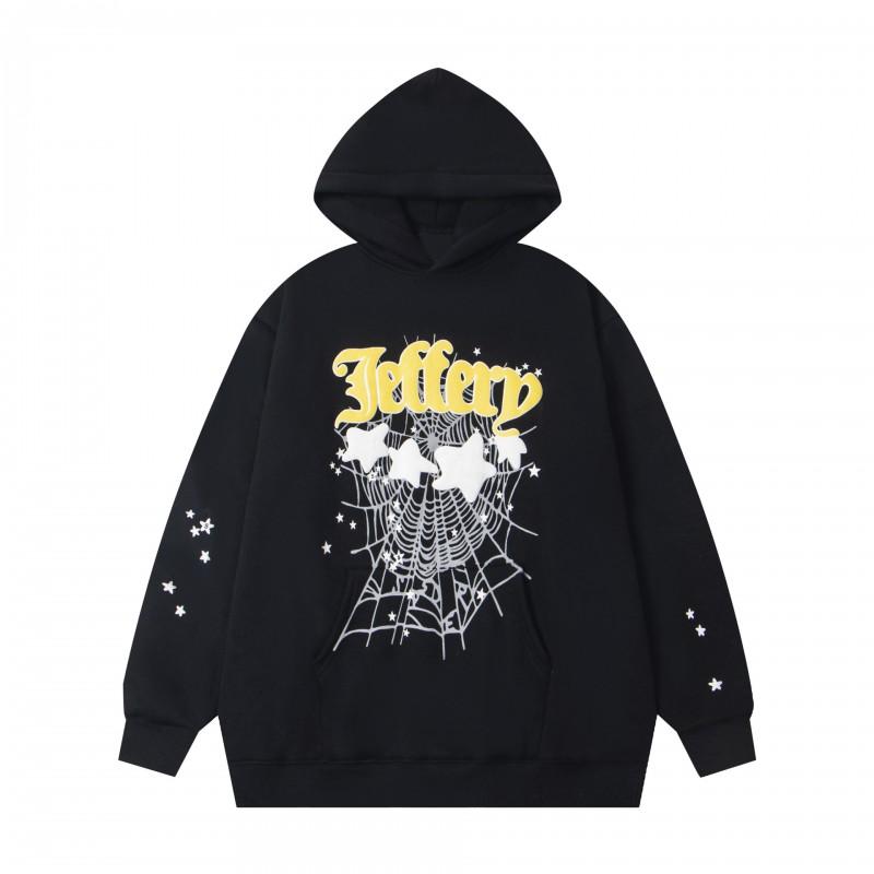 Unisex Oversized Hoodie With Spiderweb Print Fleece-Lined Cotton Blend Streetwear Style