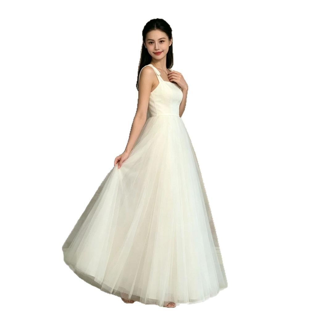 Light Wedding Dress French Suspender 1011 New Bridal Wedding Travel Photography Certificate Small White Dress Mesh Fluffy Dress