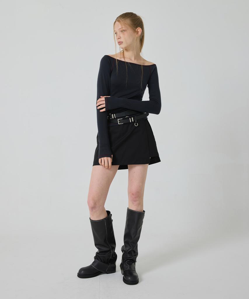 Yusentig Stitch Off-Shoulder T-Shirt Charcoal Gray Aw5Xe2329E