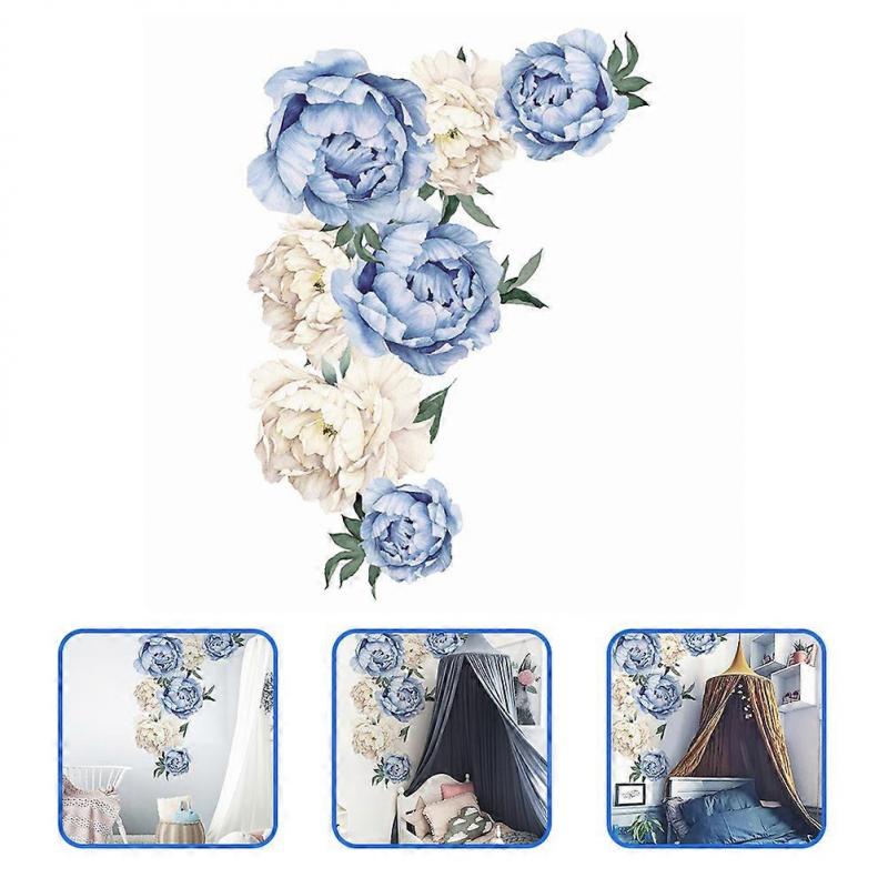 Rose Wall Decals Peony Rose Wall Sticker for Decor 1 Sheet in Blue