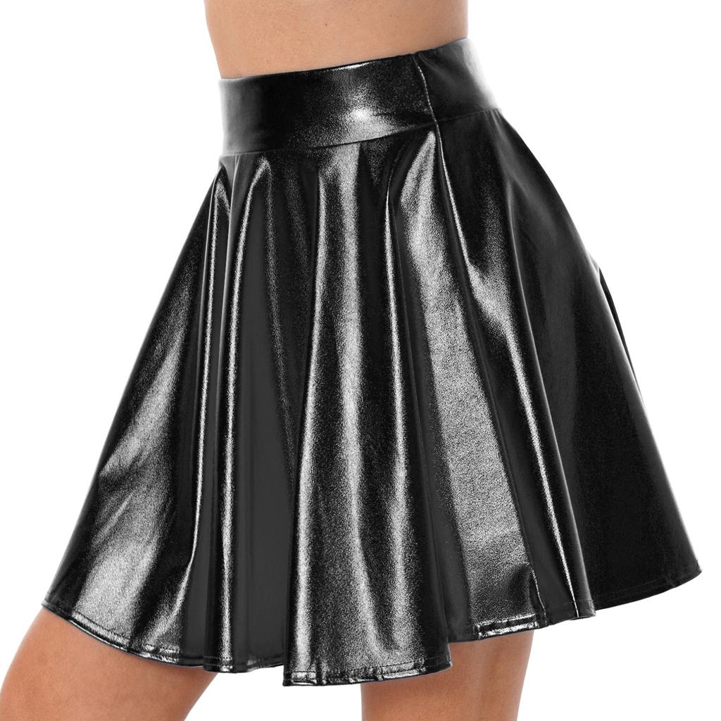 Dámská lesklá kovová minisukně s vysokým pasem Clubwear Rave Party Dance Kostým