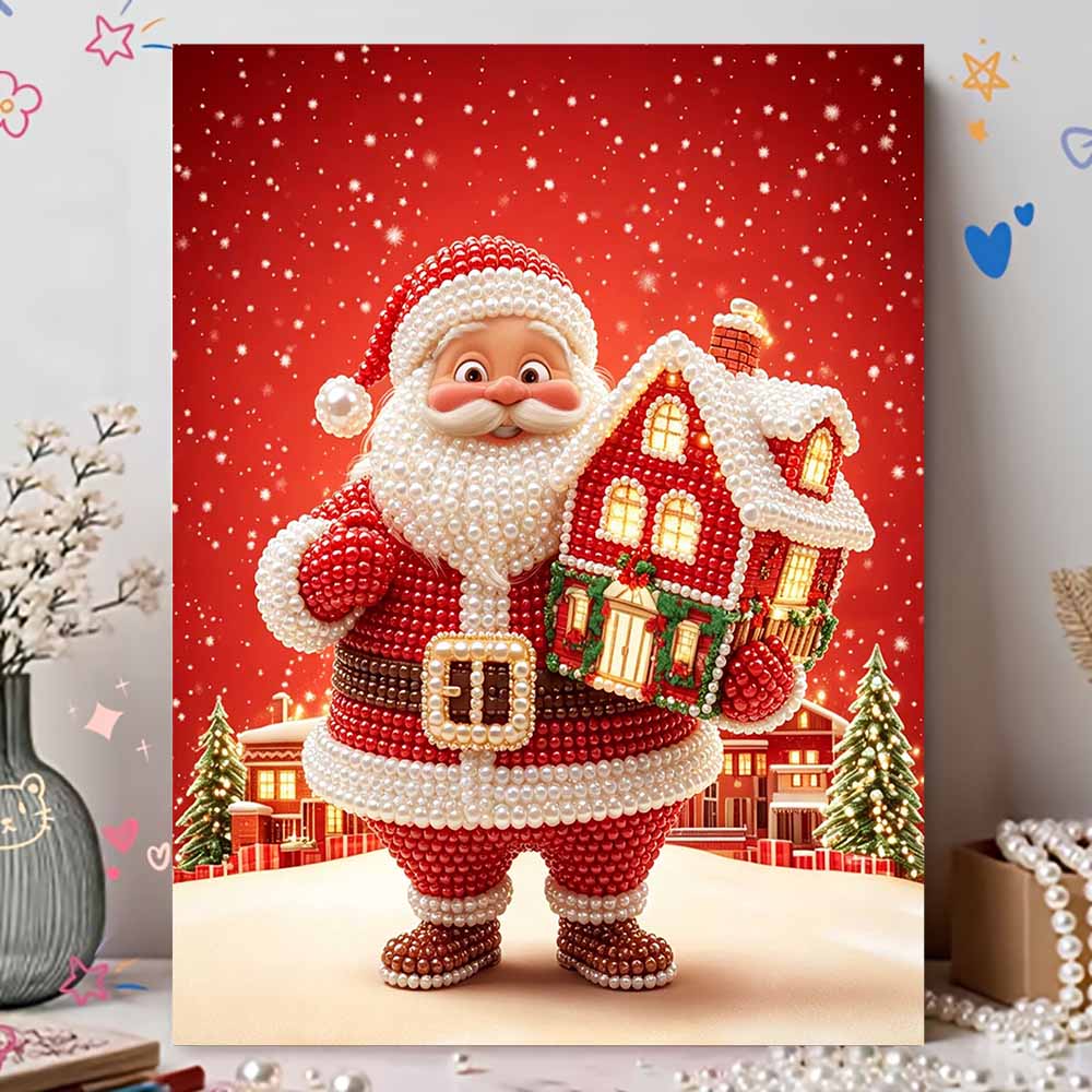 DIY Frameless Pearl Painting Kit Festive Santa Claus Easy Bead Art Canvas Beginner Friendly Relaxing Craft for Adults