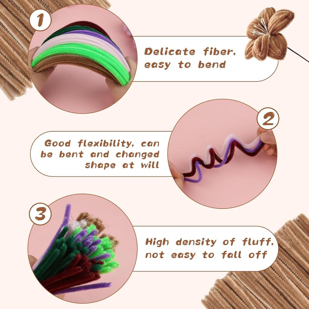 Light Coffee Pipe Cleaners, Art Supplies, 199/499pcs Chenille Stem, Solid Color Pipe Cleaners for  DIY Art Creative Crafts