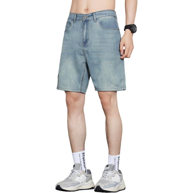 Dmo Shorts in Denim Morbido Tencel Ultra-sottili da Uomo Larghi Dritti Casual Elasticizzati Versatili a Tre Quarti Tendenza Estiva