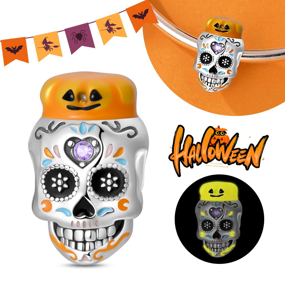 Halloween Party Copper Luminous Skeleton Coffin Pendant Beads Fit Charms Bracelet For Jewelry Making Women Gifts