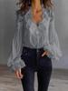 Women's Lace Patchwork Bubble Sleeve Ruffled Shirt