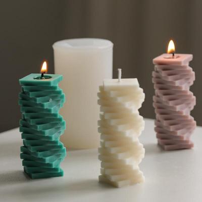 3D Spiral Square Column Silicone Candle Mould DIY Creative Geometric Architecture Series Aromatherapy Candle Gypsum Soap Mold LS