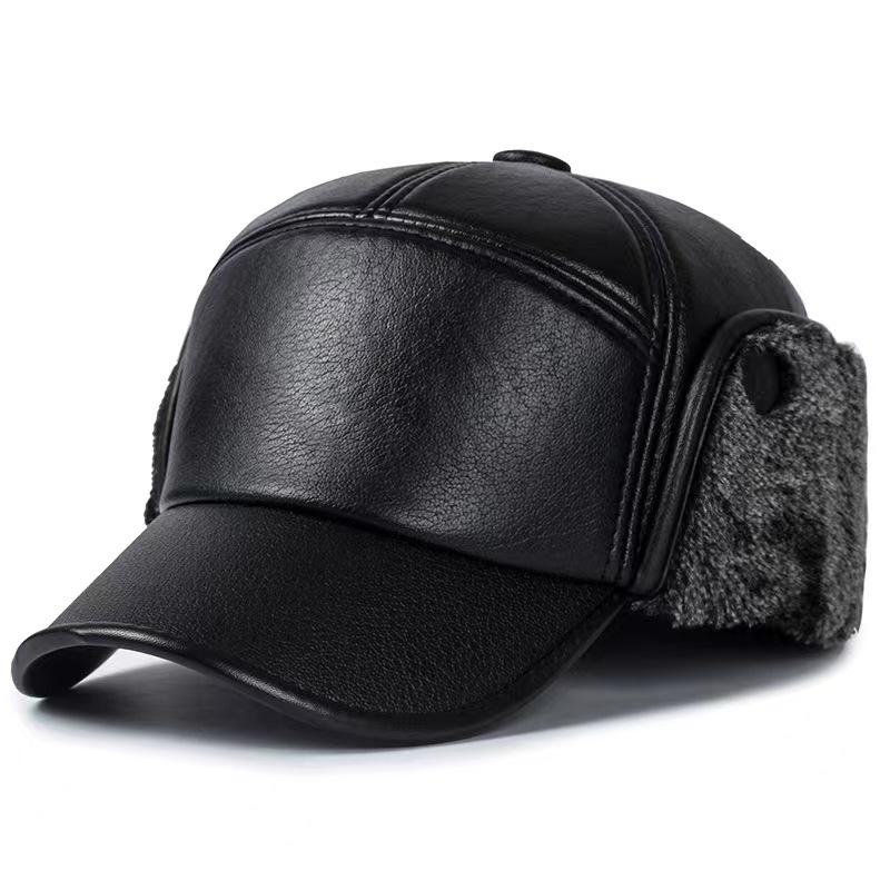 Thickened Cold-Proof and Warm PU Leather Baseball Cap for Middle-Aged and Elderly People (Ear-Protected)
