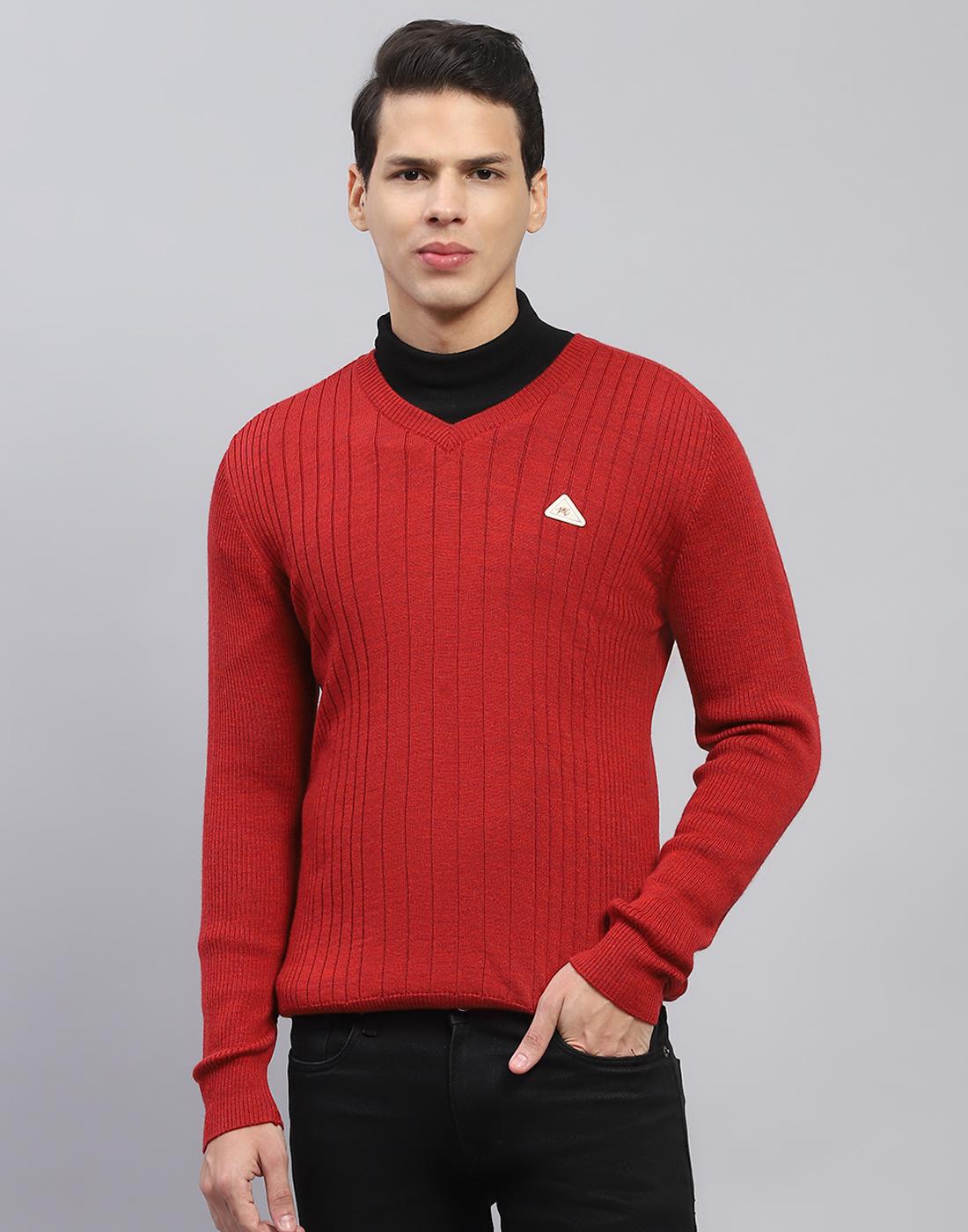 

Monte Carlo Mens Maroon Solid V Neck Full Sleeve Pullover XL малиновый