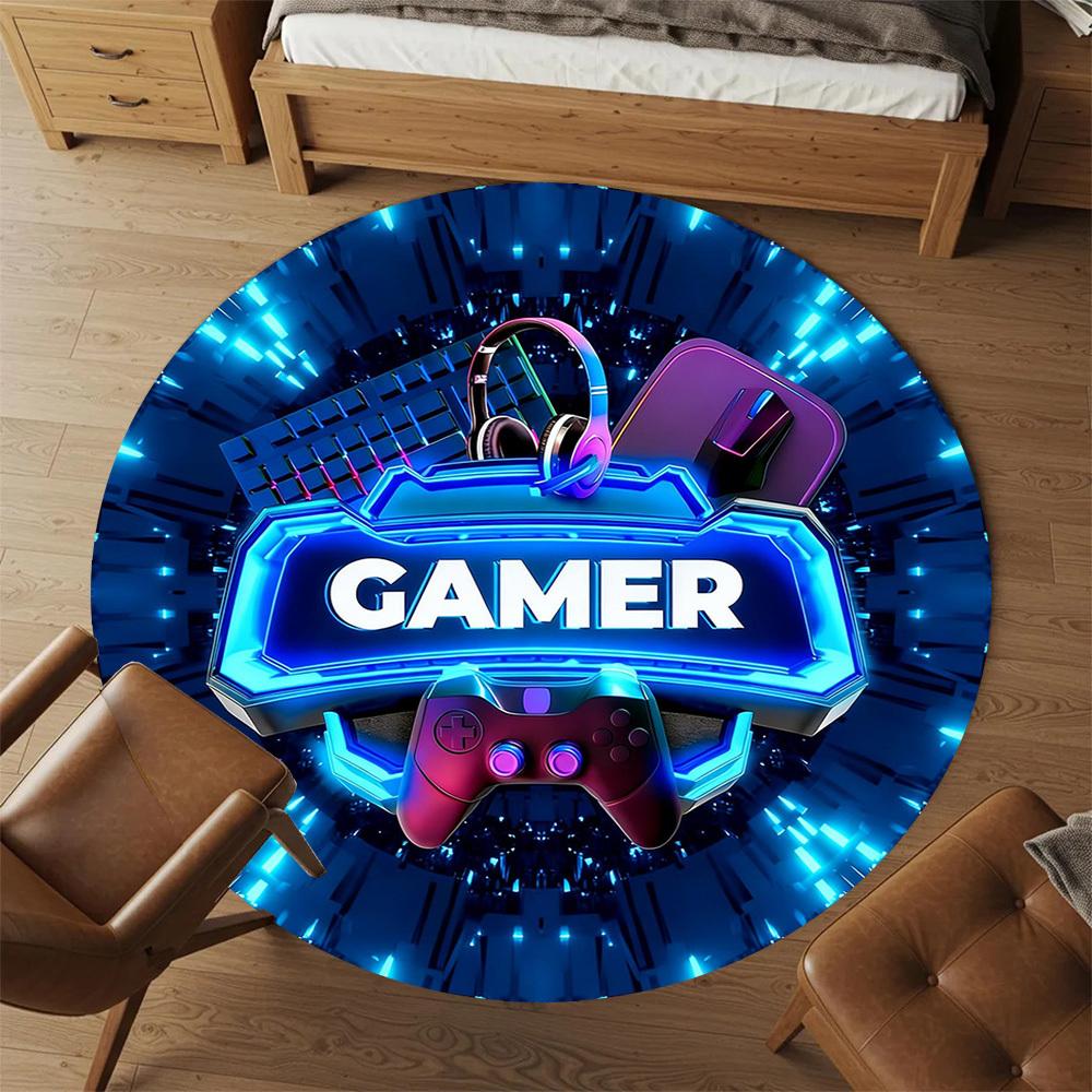 1pc Gamer Controller Round Chair mat office Area Rug - Non-Slip, Floor Mat for Office, Bedroom, and Indoor Decor p127285