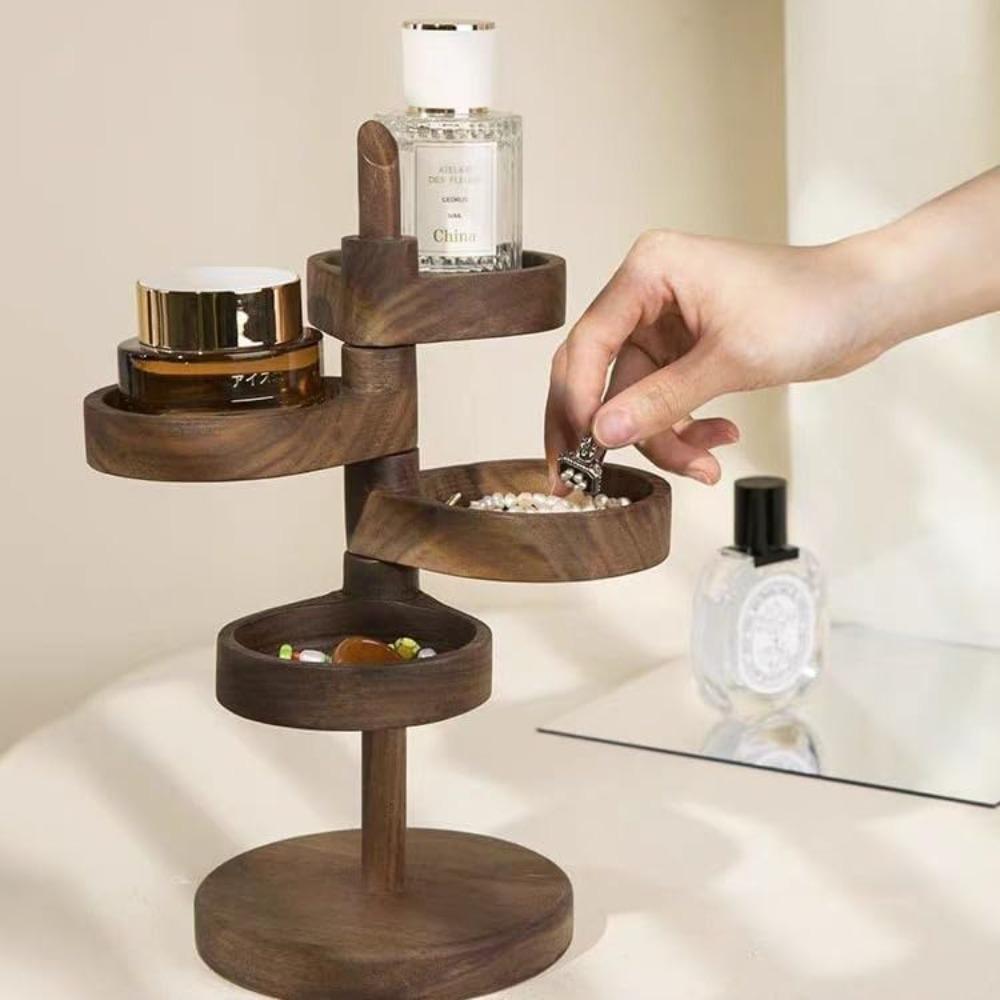 Présentoir en Spirale - Organisateur d'Étagères Rotatives Multi-Niveaux, Rangement Décoratif en Bois pour Bijoux avec 4 Étagères Réglables à 360°, Conception Économisant l'Espace