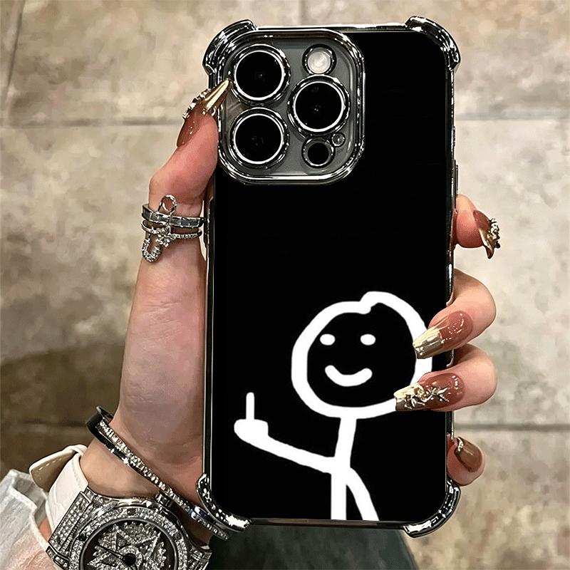 Funny Stickman Matchman Plating Phone Case For Iphone 16 17 Pro Max Air 16E 14 15 Plus 12 13 Mini Anti-Fall Airabag Cover